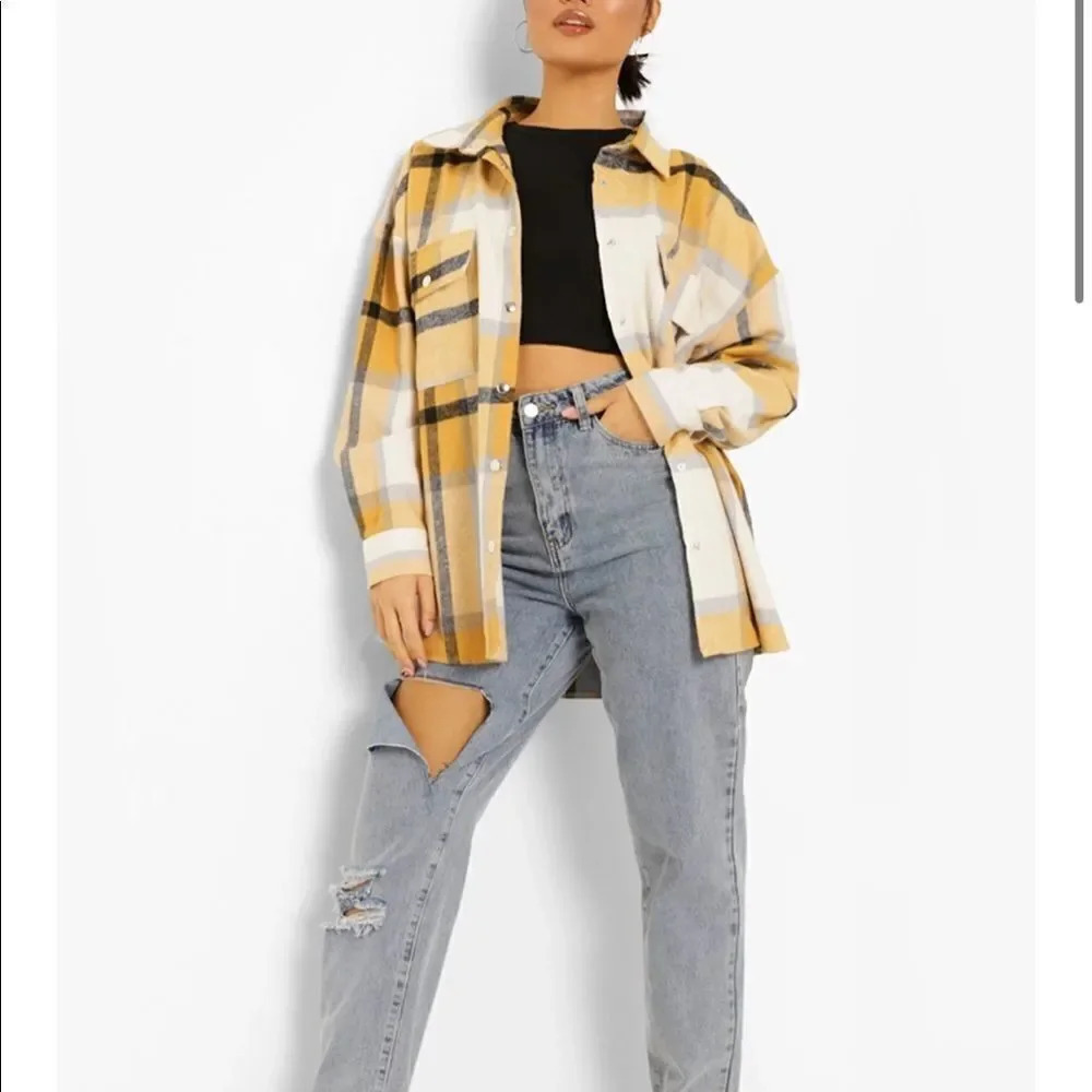 Oversized Mustard Check Shacket - Picture 1 of 6